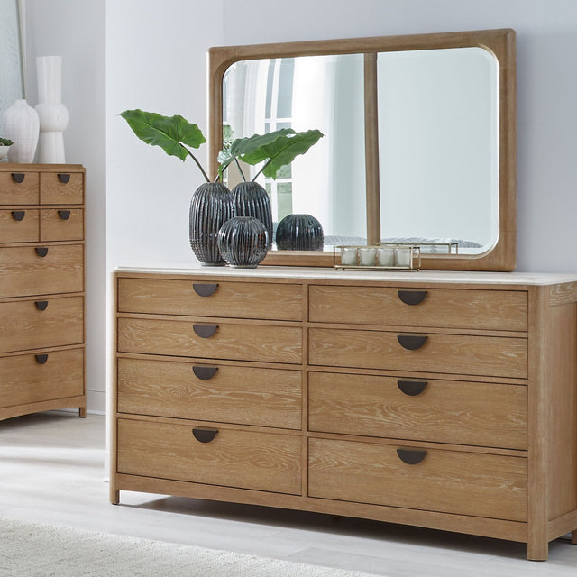 Parker House Escape - Bedroom 8 Drawer Dresser And Mirror - Glazed Natural Oak