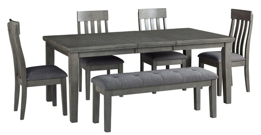 Ashley Hallanden - Black / Gray - 6 Pc. - Extension Table, 4 Side Chairs, Bench