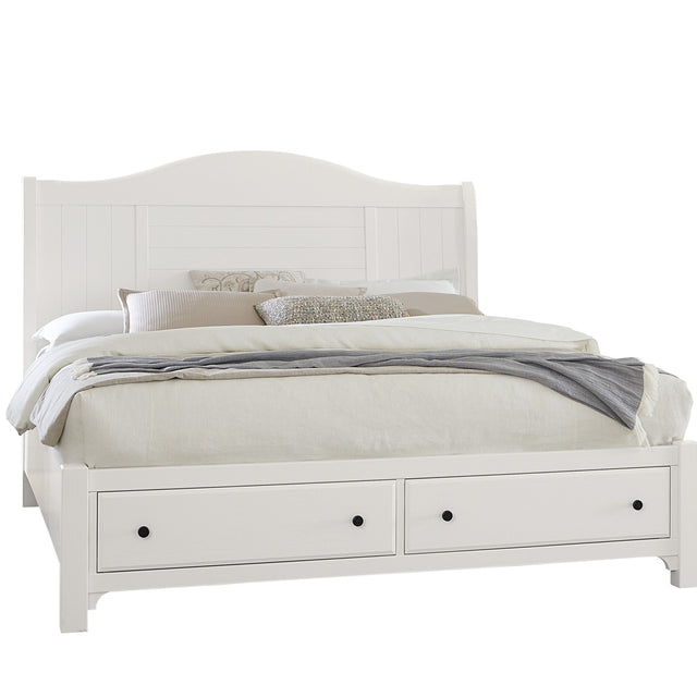 Vaughan-Bassett Cool Farmhouse - King Sleigh Footboard Storage Bed - Soft White