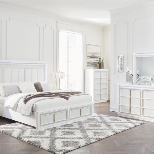 Ashley Chalanna - White - 8 Pc. - Dresser, Mirror, Chest, California King Upholstered Storage Bed, 2 Nightstands